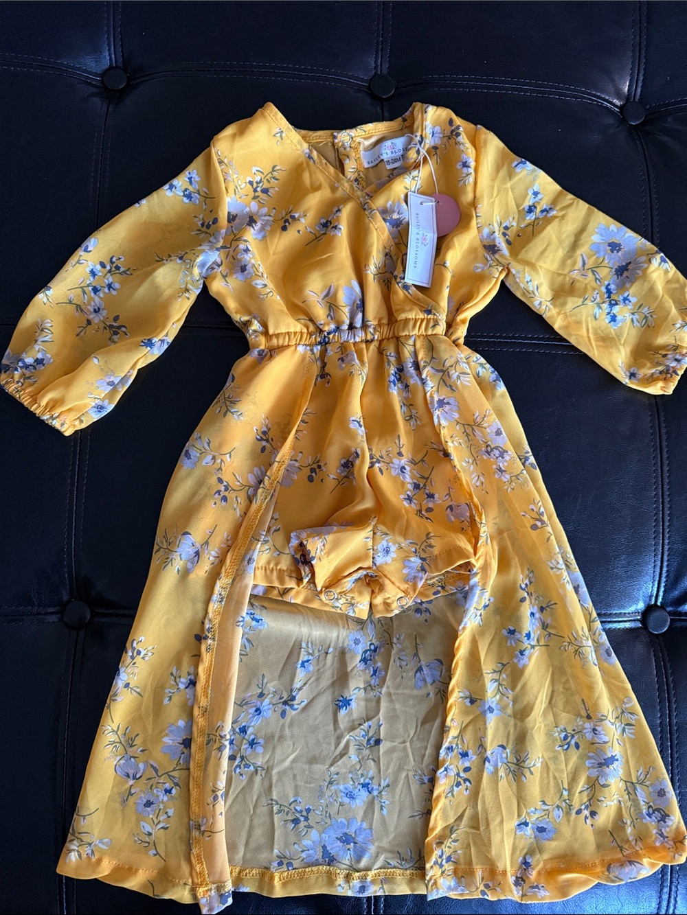 Girls Yellow Floral One-Piece Romper Dress